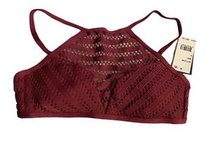 Kenneth Cole Swim Bikini Top New York Nwt Crochet High Neck Merlot Cropped Small - Picture 1 of 2