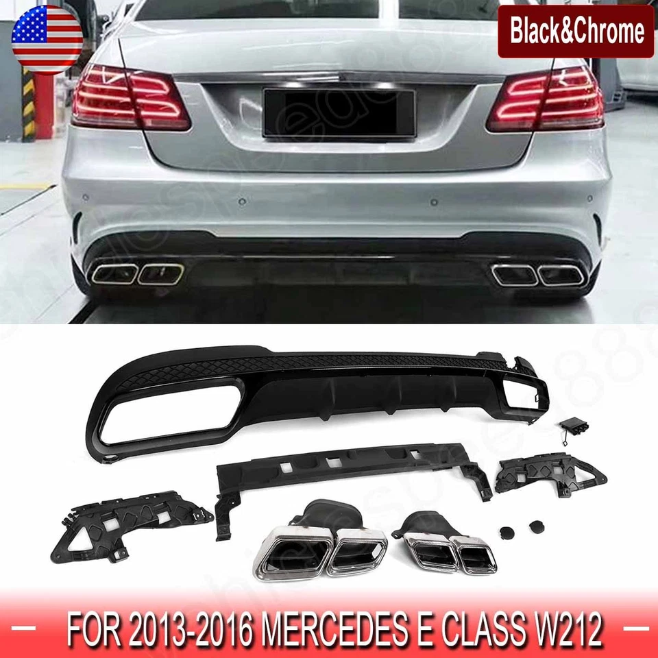 E63 Style Rear Bumper Diffuser Chrome Exhaust Tips For Mercedes E W212 2013-2016 Foto 1 de 4