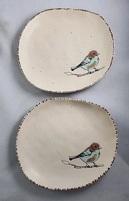 Pratos de sobremesa para salada de pássaros InHomestylz bronzeado Aqua Country Cottage Core x2 - 8,5" - Imagem 1 de 4