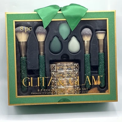 Nuevo con etiquetas Juego de brochas de maquillaje verde brillo y glamour Juego de 8 brochas 2025 regalos de Navidad Foto 1 de 4