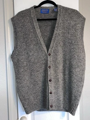 Vintage Pendleton Men's Medium Shetland Virgin Wool Gray Cardigan Sweater Vest - Image 1 of 4