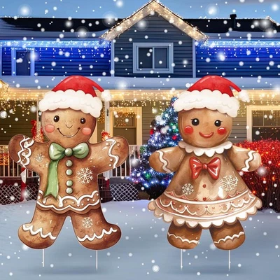 Letreros de patio de pan de jengibre de metal Nuanchu 2 piezas marrón, rojo, verde, blanco,  Foto 1 de 4