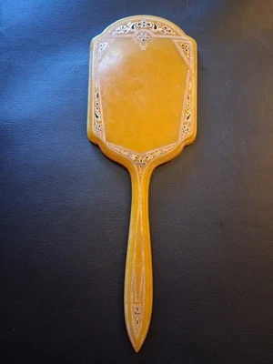 Vintage/Antique Art Deco Celluloid Or Bakelite Handheld Vanity Mirror - Image 1 of 4