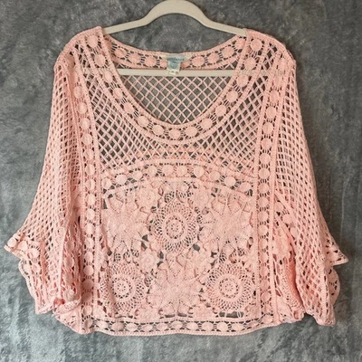 Sundance Top Womens Medium Pink Crochet Knit Peasant Cottagecore Boho Romantic - Image 1 of 4