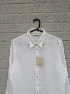 House Of Briar UK 14 Sheer Classic White Fitted Blouse Pearl Buttons - Picture 1 of 16