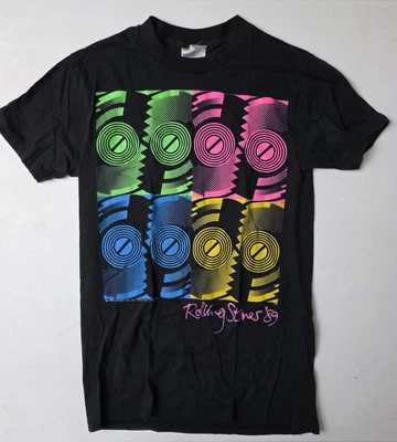 Rolling Stones 1989 Steel Wheels Tour Neon Wheels Vintage Concert T-shirt, M - Image 1 of 4