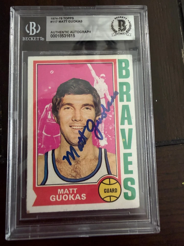 1974-75 TOPPS MATT GUOKAS #117 AUTOGRAPHED BAS CERTIFIED AUTO SIGNED - Image 1 of 1