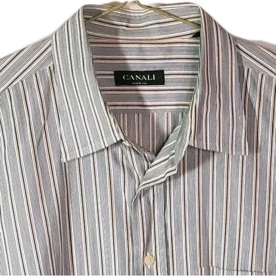 Camisa Canali Para Hombre A Rayas Negro Dorado Algodón Abotonada Hecha en Italia Talla XL Foto 1 de 4