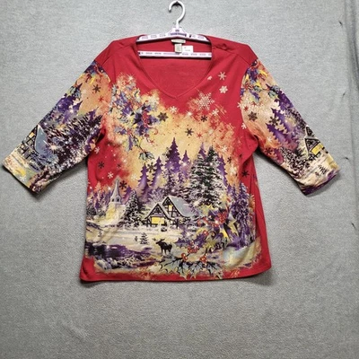 Liz & Me For Catherines Women Shirt 2X (22/24W) Red Y2K Graphic Print Holiday - Image 1 of 4