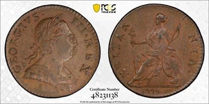 1774 Great Britain Half Penny 1/2P PCGS AU 58 Brown (BN) Cert. #48231138 Beauty! - Picture 1 of 1