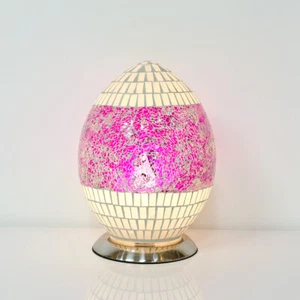 Lila & Weiß Mosaik Glasfliese Ei Lampe Tischlampe Wohndeko - Bild 1 von 2