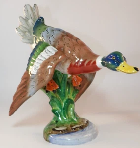 Vintage Ugo Zaccagnini Bird Figurine 25cm by 24cm Flying Mallard Duck c1940 VGC - Picture 1 of 10
