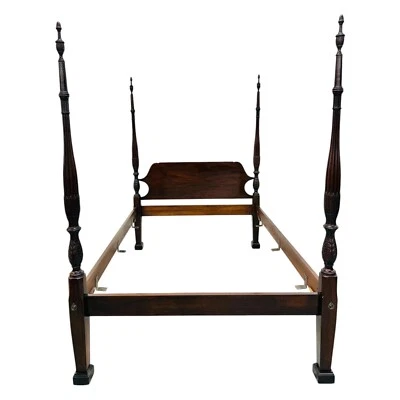 Vintage Quality Queen Size Carved Mahogany Poster Bed - Image 1 of 4