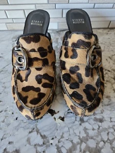 Cognac Leopard Hair Clog By Stuart Weitzman 3 In Heel US 7 Excellent Condition - Picture 1 of 8
