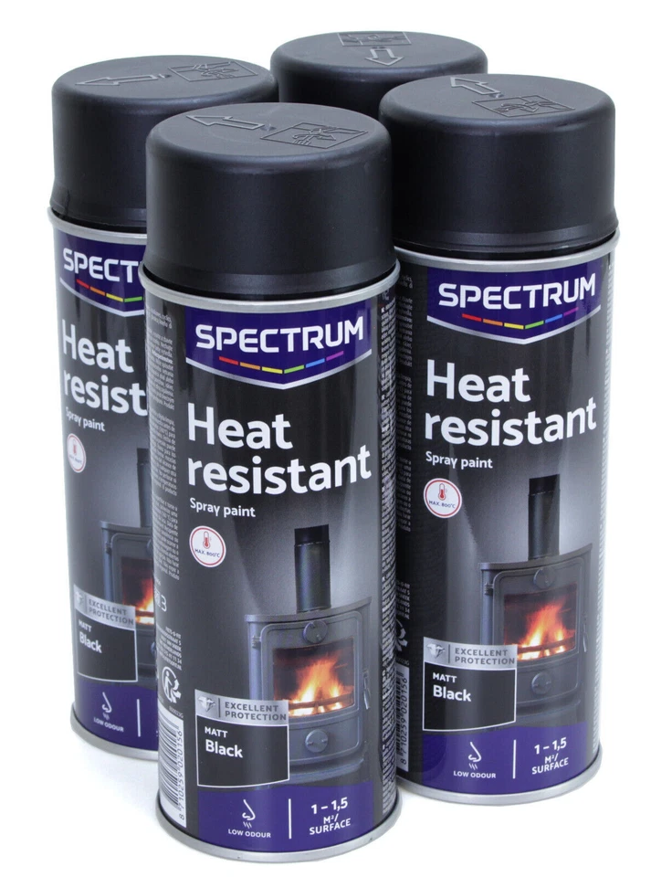 Peinture Haute Température Noir Mat Aérosol 800° C Auto Moto Poêle à Bois - Photo 1/2