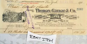 1907 BILLHEAD NEW YORK THOMAS GARNER & CO. SKIVERS IN PELLE ROANS RILEGATORI - Foto 1 di 2