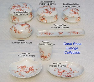 Bandeja Francesa Limoge "Rosa de Coral" Baratija Joyería Huevo, Cáscara, Ovalada, Vaso Taza - Imagen 1 de 11