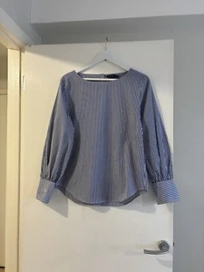 RALPH LAUREN blue & white striped blouse shirt top Medium Excellent Condition - Picture 1 of 5
