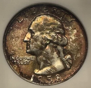 1958-D Washington Quarter ANACS MS66 saponetta 1a generazione ANA bella tonalità arcobaleno - Foto 1 di 14