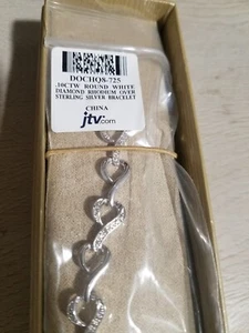 NWT 925 Rhodium over Sterling Silver and White Diamond Heart Link Bracelet 7.25" - Picture 1 of 9
