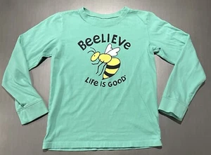 Life Is Good Shirt Kids L Turquoise Long Sleeve Tee Beelive Bee - Picture 1 of 7