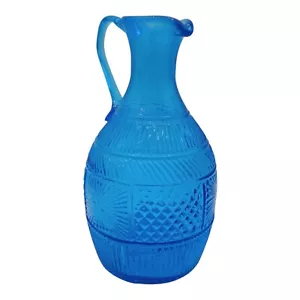 Vintage Blue Clevenger South Jersey Pitcher 8” Blown Glass Applied Handle - Picture 1 of 11