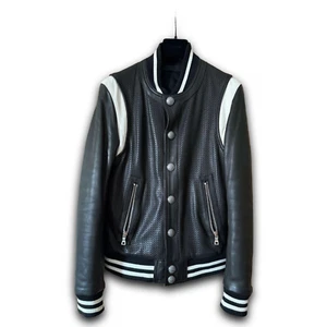 BALMAIN Leather Bomber Jacket Black Size 46 Lambskin W8H2860P202 F/S from Japan - Picture 1 of 7