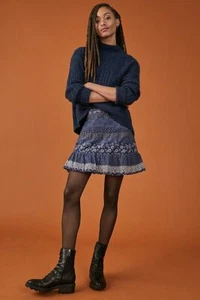 New Anthropologie Eryn Tiered A-Line Mini Skirt Blue Organic Cotton M $98 NWT - Picture 1 of 4