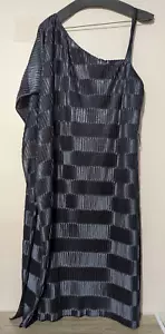 Impresionante Vestido Le Chateau Asimétrico Gunmetal Brillante Texturizado Nuevo Talla XL - Imagen 1 de 20