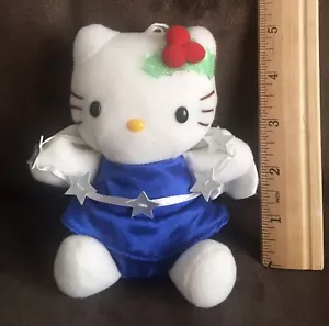Vintage 2002 Hello Kitty Sanrio Blue Angel Christmas Plush 5” Tall Stars & Holly - Bild 1 von 9