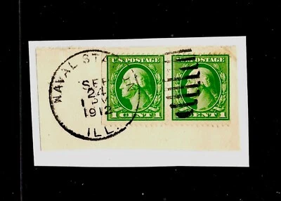 2X US G WASHINGTON 1c GREEN, US NAVAL STATION 1912 POSTMARK, FU - Image 1 of 2