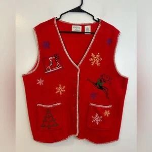 Basic Editions Red Felt Embroidered Christmas Vest Plus Size 1X - Picture 1 of 10