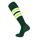 TCK Elite Baseball Football Long Striped Socks (I) Dk Green, White, NEON Green
