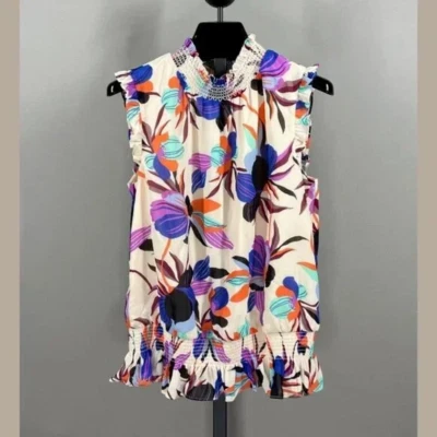 NUEVA Camisa J Crew Mujer 2 Alto Púrpura Azul Naranja Floral Top Foto 1 de 4