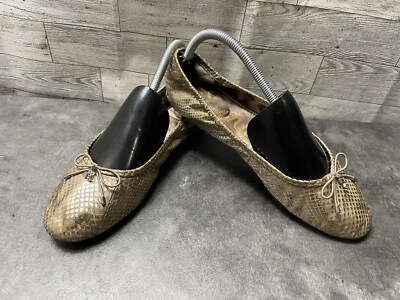 Zapatos planos de ballet Sam Edelman para mujer 9M Felicia de cuero dorado estampado de serpiente cómodos Foto 1 de 4