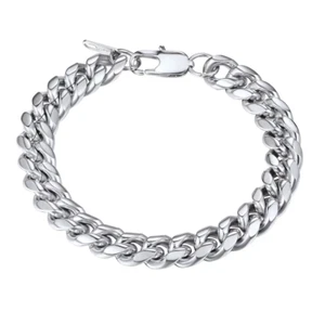 Cuban Link Silver 10MM Wide Stainless Steel Chain Bracelets Punk Mens Women Jewe - Picture 1 of 12