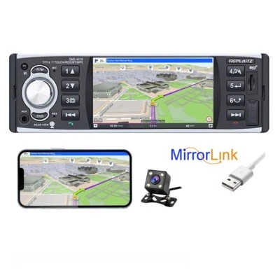 4.1" Single 1 Din Car Stereo Bluetooth Touch Screen Mirror Link Radio FM/RDS/USB - Image 1 of 4