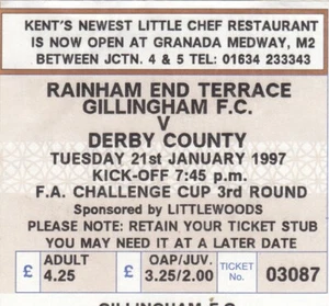 Ticket - Gillingham v Derby County 21.01.97 FA Cup - Picture 1 of 1