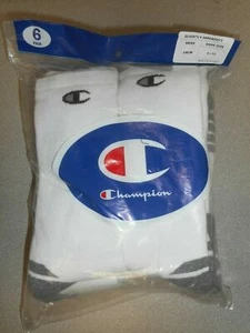  CHAMPION 1 PACK OF 6 PAIR MENS CREW SOCKS WHITE/GREY SIZE 6-12 - Picture 1 of 2