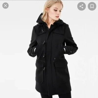 Nuevo Abrigo G-STAR RAW Negro Lona Lana Saya Talla Pequeña Capucha Desmontable Nuevo con Etiquetas D03098 Foto 1 de 4