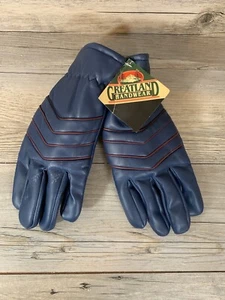 Greatland Handwear Vintage Pleather Vinyl Fleece Lined Men’s Gloves Navy Blue - Picture 1 of 5