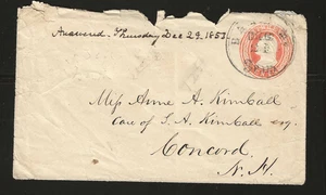 US 1853 scott #U4 3c red Washington PSE used to Concord NH, "Paid 3" cancel fine - Picture 1 of 2