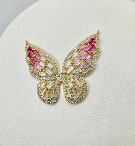 Ciondolo farfalla rosa bianco tono oro testato rubino non firmato vendita immobiliare LEGGI - Foto 1 di 12