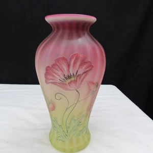 Fenton Topaz Amberina Meadow Poppies Hand Painted Vase Special Order LE GLOWS!! - Picture 1 of 9
