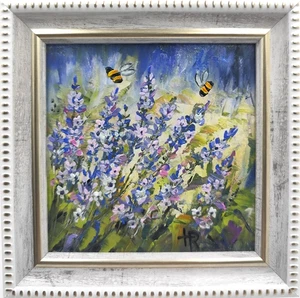 Quadro Fiori Lavanda Fiori 4x4in Olio Originale Impasto Arte Firmato - Foto 1 di 9