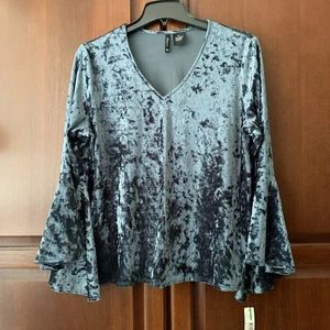 Nuevo con etiquetas Top New Directions Para Mujer Pequeño Grande Azul Terciopelo Boho Hada Campana Manga - Imagen 1 de 9