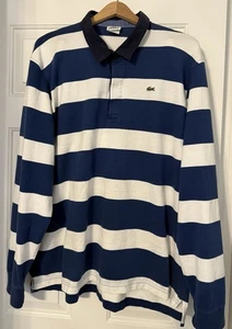 XXXL Lacoste Rugby Polo Langarmshirt adrett blau gestreift Golf 3XL EUC - Bild 1 von 10