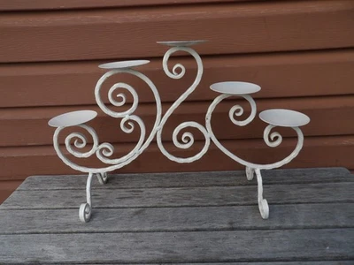 VTG Large 5 Arm Cast Iron Candle Holder Candelabra White Chippy Paint Shabby - Image 1 of 4