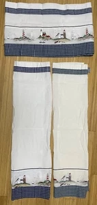 Vintage LIGHTHOUSES Tier Curtain Set 60"x14" Valance 2 60"x36" Panels USA made - Picture 1 of 5