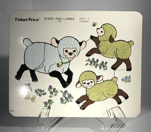 1973 Fisher Price 553 Sheep & Lambs Wooden Puzzle Toy Quaker Oats Made Belgium  - Picture 1 of 7